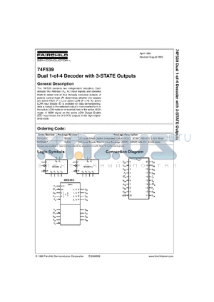 74F539SCX datasheet - Dual 1-of-4 Decoder with 3-STATE Outputs