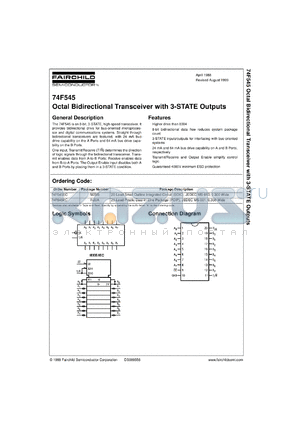 74F545SCX datasheet - Octal Bidirectional Transceiver with 3-STATE Inputs/Outputs