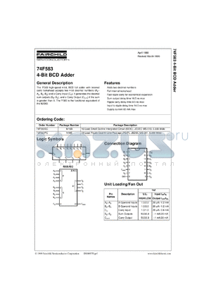 74F583SCX datasheet - 4-Bit BCD Adder