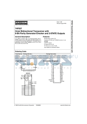 74F657SCX datasheet - Octal Bidirectional Transceiver with 8-Bit Parity Generator/Checker and 3-STATE Outputs