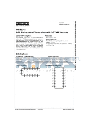 74FR9245SCX datasheet - 9-Bit Bidirectional Transceiver with 3-STATE Outputs