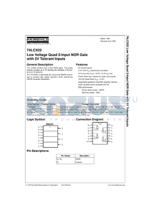 74LCX02CW datasheet - Low Voltage Quad 2-Input NOR Gate with 5V Tolerant Inputs