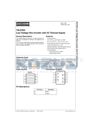 74LCX04CW datasheet - Low Voltage Hex Inverter with 5V Tolerant Inputs