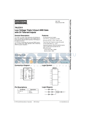 74LCX11CW datasheet - Low Voltage Triple 3-Input AND Gate with 5V Tolerant Inputs