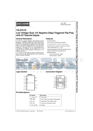 74LCX112MX datasheet - Low Voltage Dual J-K Negative Edge-Triggered Flip-Flop with 5V Tolerant Inputs