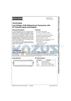 74LCX16245CW datasheet - Low Voltage 16-Bit Bidirectional Transceiver with 5V Tolerant Inputs and Outputs