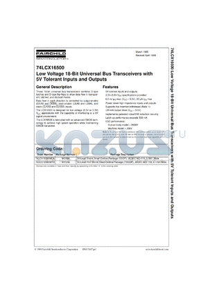 74LCX16500GX datasheet - Low Voltage 18-Bit Universal Bus Transceivers with 5VTolerant Inputs and Outputs