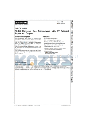 74LCX16501CW datasheet - 18-Bit Universal Bus Transceivers with 5VTolerant Inputs and Outputs