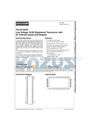 74LCX16543MTDX datasheet - Low-Voltage 16-Bit Registered Transceiver with 5V-Tolerant Inputs and Outputs