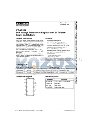 74LCX652WMX datasheet - Low Voltage Transceiver/Register with 5V Tolerant Inputs and Outputs