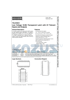 74LCX841WMX datasheet - Low Voltage 10-Bit Transparent Latch with 5V Tolerant Inputs and Outputs