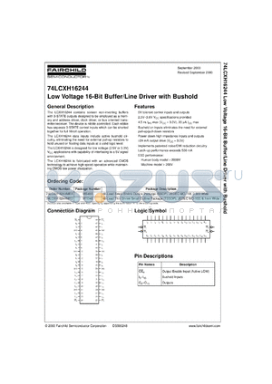74LCXH16244MTDX datasheet - Low Voltage 16-Bit Buffer/Line Driver with Bushold