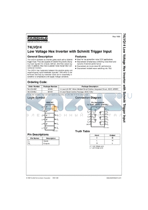 74LVQ14SCX datasheet - Low Voltage Hex Inverter with Schmitt Trigger Input