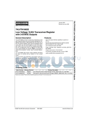 74LVTH16652MEAX datasheet - Low Voltage 16-Bit Transceiver/Register with 3-STATE Outputs