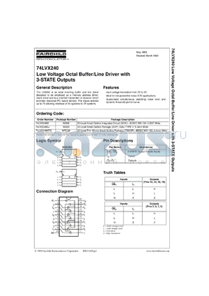 74LVX240SJX datasheet - Low Voltage Octal Buffer/Line Driver with 3-STATE Outputs