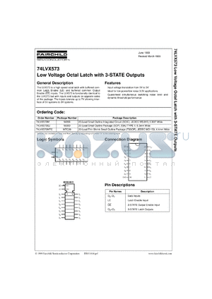 74LVX573MSCX datasheet - Low Voltage Octal Latch with 3-STATE Outputs