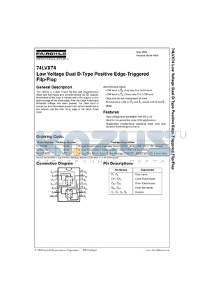 74LVX74MX datasheet - Low Voltage Dual D-Type Positive Edge-Triggered Flip-Flop