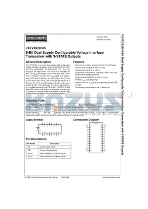 74LVXC3245WMX datasheet - 8-Bit Dual Supply Configurable Voltage Interface Transceiver with 3-STATE Outputs