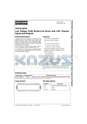 74VCX16244CW datasheet - Low Voltage 16-Bit Buffer/Line Driver with 3.6V Tolerant Inputs and Outputs