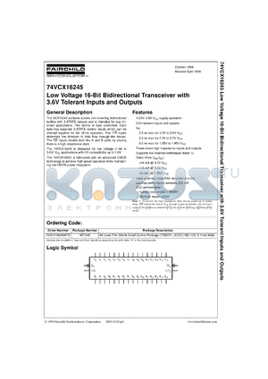 74ALVC16245MTDX datasheet - Low Voltage 16-Bit Bidirectional Transceiver with 3.6V Tolerant Inputs and Outputs