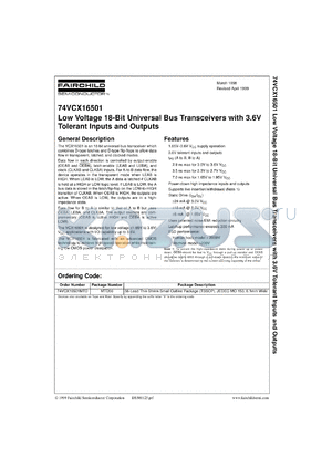 74VCX16501MTDX datasheet - Low Voltage 18-Bit Universal Bus Transceivers with 3.6V Tolerant Inputs and Outputs