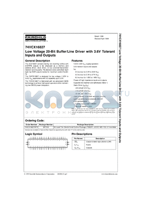 74VCX16827MTDX datasheet - Low Voltage 20-Bit Buffer/Line Driver with 3.6V Tolerant Inputs and Outputs