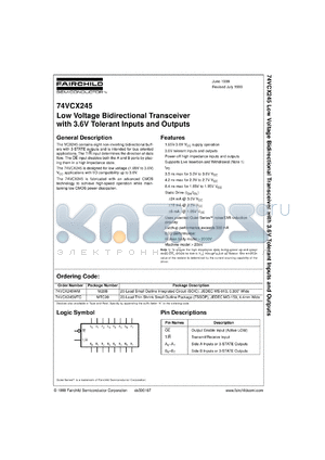 74VCX245WMX datasheet - Low Voltage Bidirectional Transceiver with 3.6V Tolerant Inputs and Outputs