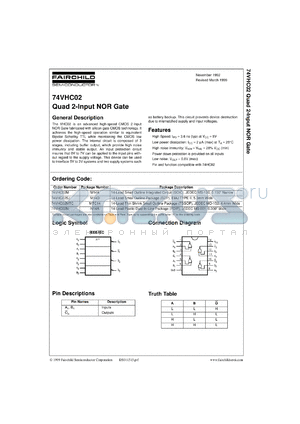 74VHC02MSCX datasheet - Quad 2-Input NOR Gate