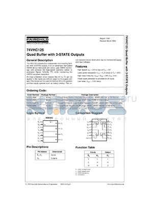 74VHC125CW datasheet - Quad Buffer with 3-STATE Outputs