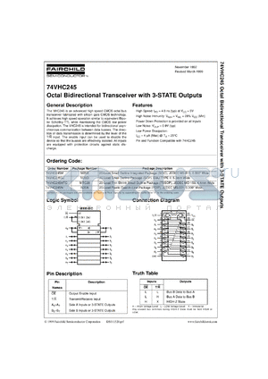 74VHC245MSCX datasheet - Octal Bidirectional Transceiver with 3-STATE Outputs