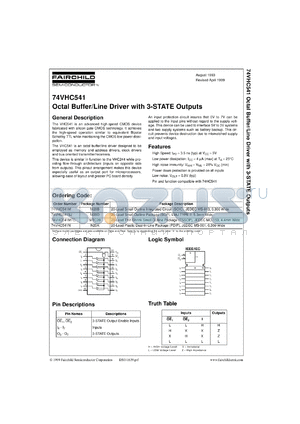 74VHC541MSCX datasheet - Octal Buffer/Line Driver with 3-STATE Outputs