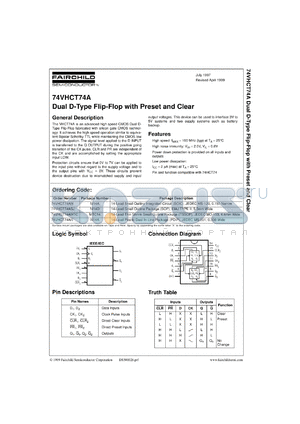 74VHCT74AMTCX datasheet - Dual D-Type Flip-Flop with Preset and Clear