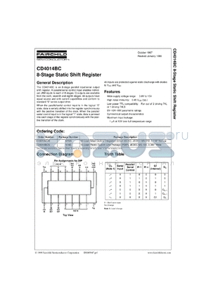 CD4014BCMX datasheet - 8-Stage Static Shift Register