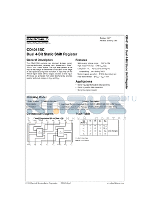 CD4015BCMX datasheet - Dual 4-Bit Static Shift Register