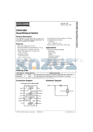 CD4016BCMX datasheet - Quad Bilateral Switch