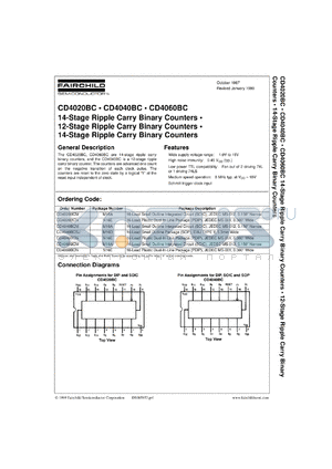 CD4040BCSJX datasheet - 12-Stage Ripple Carry Binary Counters
