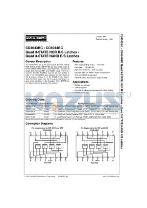 CD4043BCMX datasheet - Quad 3-STATE NOR R/S Latches