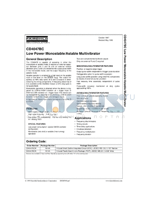 CD4047BCMX datasheet - Low Power Monostable/Astable Multivibrator