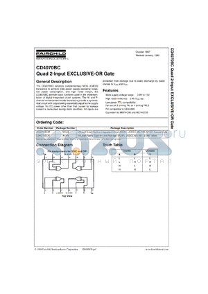 CD4070BCMX datasheet - Quad 2-Input Exclusive-OR Gate