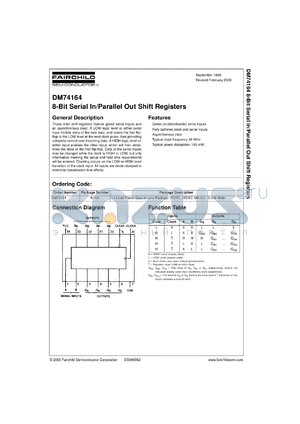 DM74164CW datasheet - 8-Bit Serial In/Parallel Out Shift Register with Asynchronous Clear