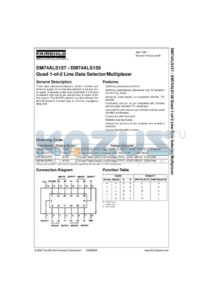DM74ALS157MX datasheet - Quad 1 of 2 Line Data Selector/Multiplexers