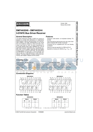 DM74AS244WMX datasheet - Octal 3-STATE Inverting Buffer/Line Drivers/Line Receiver