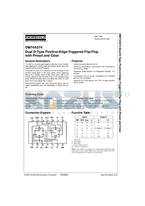 DM74AS74MX datasheet - Dual D Positive-Edge-Triggered Flip-Flop with Preset and Clear