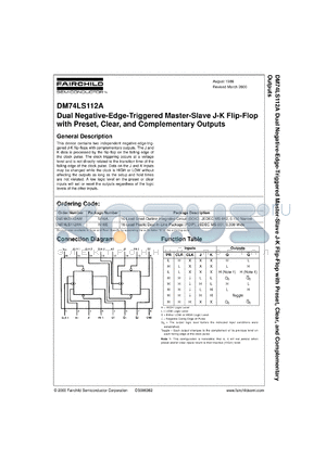 DM74LS112AMX datasheet - Dual Negative-Edge-Triggered Master-Slave J-K Flip-Flop