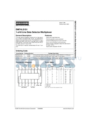 DM74LS151MX datasheet - 1-of-8 Line Data Selector/Multiplexer