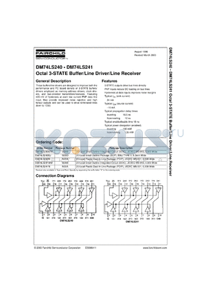 DM74LS241WMX datasheet - Octal 3-STATE Buffer/Line Driver/Line Receiver