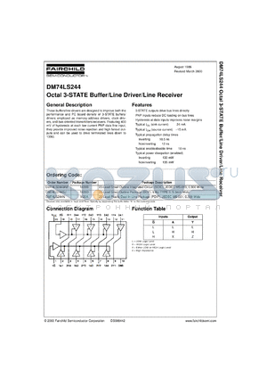 DM74LS244WMX datasheet - Octal 3-STATE Buffer/Line Driver/Line Receiver