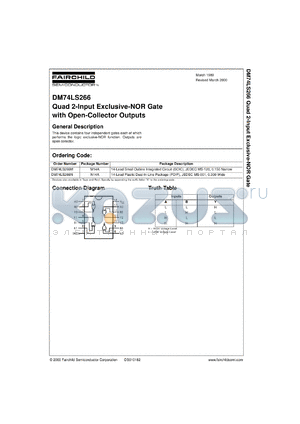 DM74LS266MX datasheet - Quad 2-Input Exclusive NOR Gate with Open Collector Outputs
