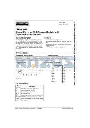 DM74LS299WMX datasheet - 8-Input Universal Shift/Storage Register with Common Parallel I/O Pins