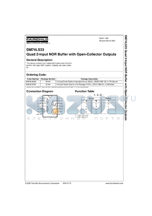 DM74LS33MX datasheet - Quad 2-Input NOR Buffer with Open Collector Outputs